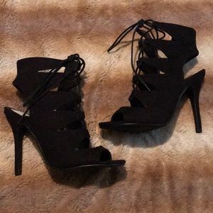 Black Caged Lace up Chinese Laundry Heels